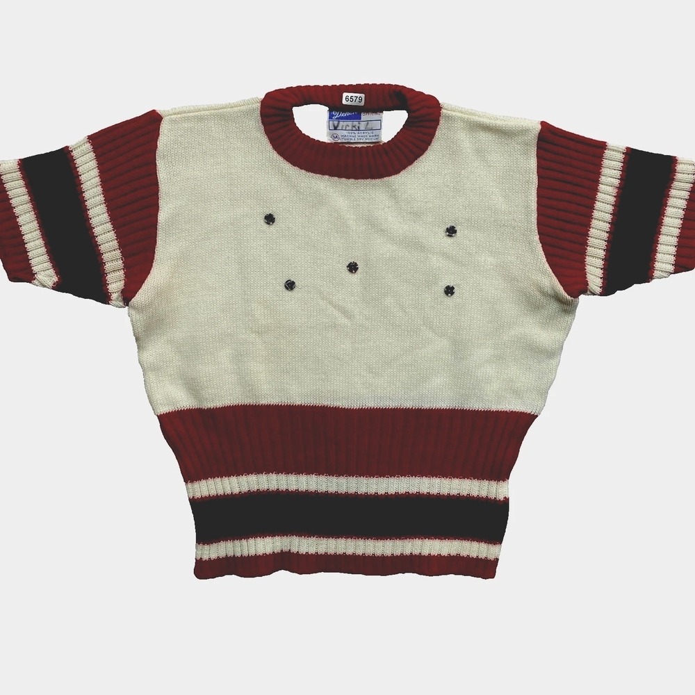 Vintage Dehen Sweater Kids Medium Beige Short Sleeve Pullover Knit Acrylic